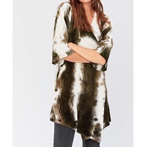 XCVI Olive Green and White Tie-Dye Ribbed Open Cardigan